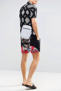 Pantaloni scurti de baie tip sort, barbati, imprimeu pug haios, model cool animal summer, uscare rapida, negru - Img 4