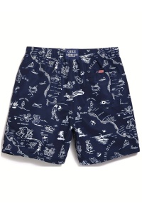 Pantaloni scurti de baie tip sort, barbati, model skipper, imprimeu grafic tineresc, prindere cu snur, tematica sailing into the endless sea, uscare rapida, albastri - Img 2