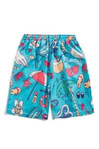 Pantaloni scurti de baie tip sort, barbati, model summer hot, imprimeu accesorii plaja, uscare rapida, albastru - Img 2
