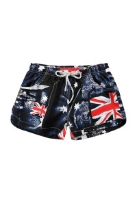Pantaloni scurti de baie tip sort, negru cu imprimeu U.K., femei, uscare rapida