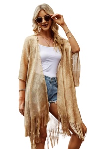 Pareo tip rochie pentru plaja sau strada, accesorizata cu perlute pe margine si fir sclipitor, auriu