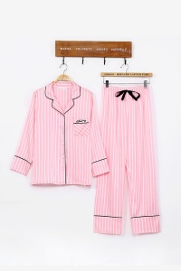 Pijama dama, 7 piese, satin, camasa, maieu, pantalon lung si chilot tip pantalon scurt, roz - Img 2