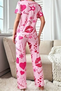 Pijama dama, set 2 piese, bluza cu maneca scurta si pantaloni lungi, model deosebit cu imprimeu haios, tematica sweet dreams, roz - Img 2