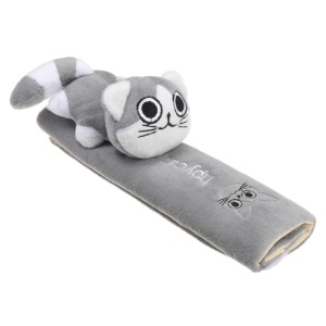 Protectie pentru centura de siguranta auto, pentru copii, model lumea animalelor, din material textil, prindere cu scai velcro, pisica, gri