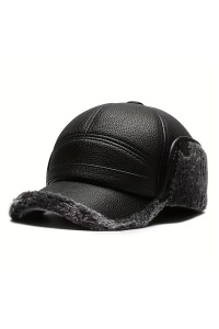 Sapca de barbati, cozoroc curbat, protectie pentru urechi, prindere cu capse, model calduros, tematica business style, marime universala, neagra cu gri