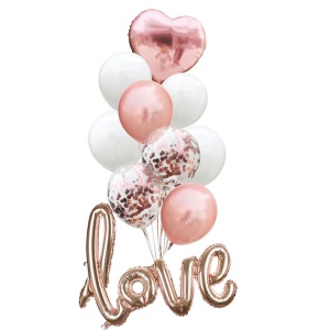Set 10 baloane indragostiti, decor „Love“, simple si cu confeti, bronz