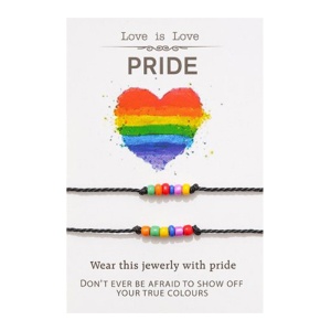 Set 2 bratari pride, pandantiv curcubeu, reglabile, din sfoara, negre