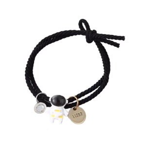 Set bratari cu magnet, tip sfoara, model astronaut, accesoriu rotund auriu, unisex, negre - Img 3