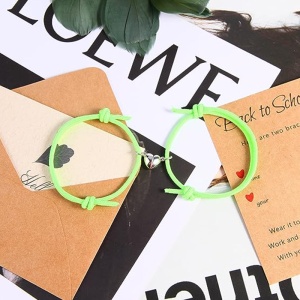 Set bratari cuplu cu inima din magnet, tip sfoara, reglabile, lucrate manual, verde - Img 4