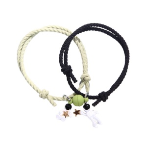 Set bratari cuplu cu magnet, tip sfoara neagra si verde, pandantiv cosmonauti, unisex