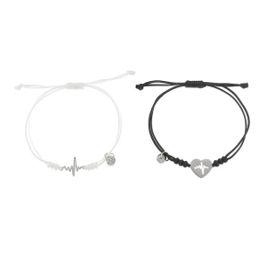 Set bratari cuplu tip sfoara, cu magnet, model potrivire perfecta, tematica forever together, reglabile, puls si inimioara, unisex, negru