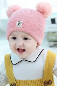 Set caciula pentru iarna cu fular pentru copii, model cu urechi pom pom, roz, marime universala - Img 4