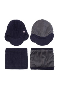 Set doua piese, caciula de barbati tip sapca moale cu cozoroc si protectie urechi, fular asortat, captuseala pufoasa, model office style, tematica I wanna be confortable, marime universala, albastru navy - Img 4