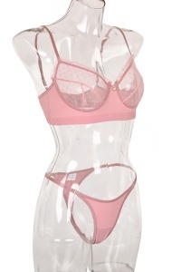 Set lenjerie sexy 2 piese cu dantela, sutien roz - Img 3