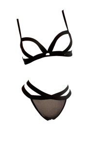 Set lenjerie sexy 2 piese, sutien si chilot tanga, negru
