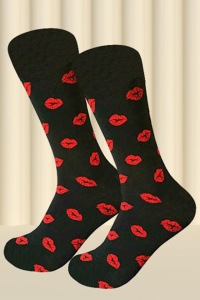 Soseste cute, model peste glezna, cu imprimeu grafic buze, tematica love socks, marime 36-42, unisex, negru inchis - Img 3