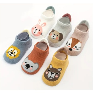 Sosete copii, set de 6 perechi, talpa antiderapanta, model haios cu imprimeu animalute simpatice, tematica cute babyluni, multicolor