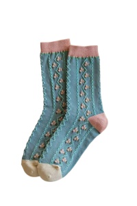 Sosete dama, model chic elegant cu imprimeu floral, tematica I love spring flowers, marime 38 – 42, albastre