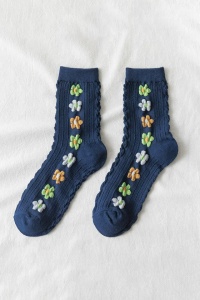 Sosete dama, model fashion si versatil cu flori, tematica I love spring, marime 38 – 42, albastru navy - Img 3