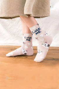 Sosete dama, moi si fine, cu mesaj “love me”, imprimeu animale, marime 36-42, bej - Img 3