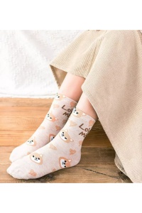 Sosete dama, moi si fine, cu mesaj “love me”, imprimeu animale, marime 36-42, crem - Img 3