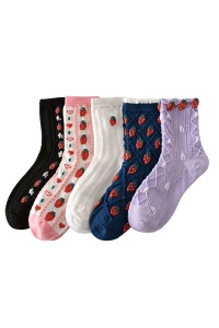 Sosete dama, set 5 perechi, model cu capsuni, culori vibrante, tematica I love fruit, marimea 36 – 42, multicolor