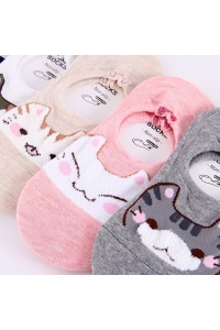 Sosete dama, set 5 perechi, model scurt cu imprimeu animalute simpatice, tematica I love cute cats, non – slip, marime 38 – 42, multicolore - Img 4