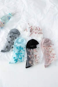 Sosete dama, set de 5 perechi, model delicat semitransparent, intaritura la varf si pe talpa, imprimeu cu flori, tematica cute spring, marimea 36 – 42, multicolore - Img 3