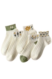 Sosete dama, set de 5 perechi, model pe glezna, imprimeu cu flori, tematica I love flowers, marimea 36 – 42, alb