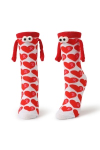 Sosete haioase, model vesel accesorizat cu manute cu magnet si ochisori, imprimeu cu inimioare, tematica crazy couple love, unisex, marime 36-42, rosii