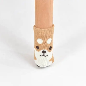 Sosete pentru mobila, protectie pentru picioarele scaunelor, model tip husa anti zgariere cu imprimeu catel simpatic, tematica fashion home, marime universala, maro - Img 2