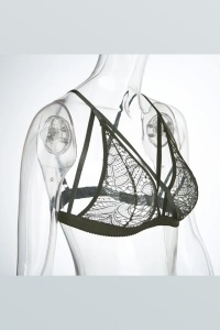 Sutien dama, bretele decorative, model floral, negru - Img 4