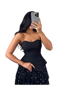 Rochie neagră tip corset cu perle
