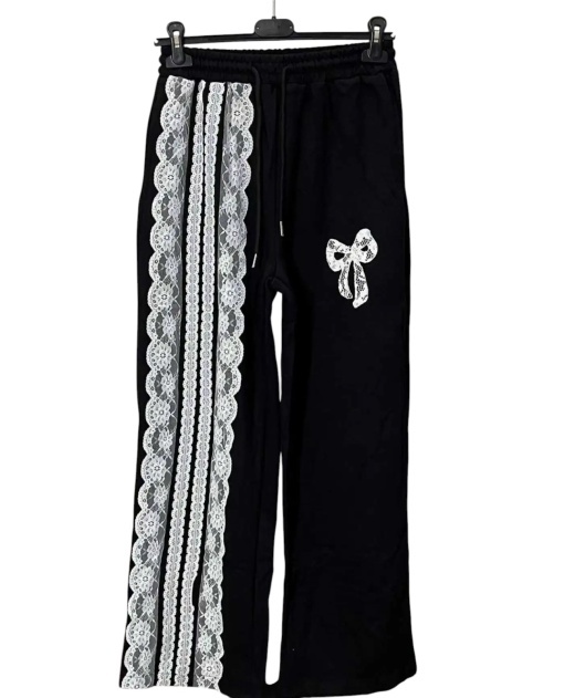 Pantaloni lungi cu dantelă si talie elastică