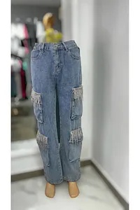Pantaloni lungi din denim cu strasuri