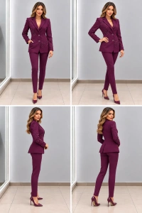 Costum elegant damă cu sacou decorat cu perle și pantaloni - Img 2