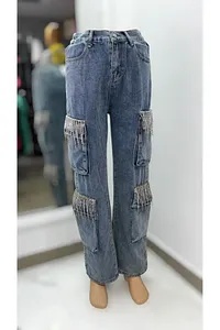 Pantaloni lungi din denim cu strasuri - Img 3