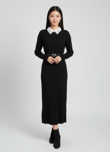 Rochie damă din tricot accesorizată cu ștrasuri la guler– stil elegant și feminin - Img 4