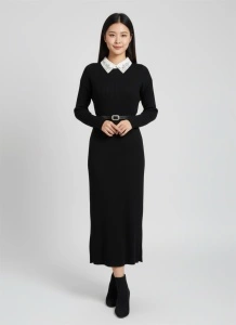 Rochie damă din tricot accesorizată cu ștrasuri la guler– stil elegant și feminin - Img 4