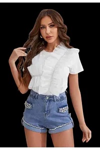 Tricou alb cu volane - Img 2