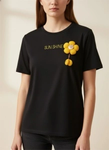 Tricou dama accesorizat cu floare 3D - Img 2