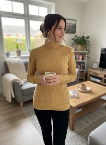 Maletă damă din tricot rib cu guler înalt – bluză mulată, stil casual elegant - Img 6