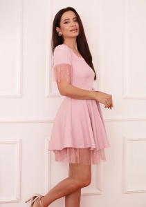 Rochie roz pudră elegantă cu dantelă și croială în A – feminină și rafinată - Img 2