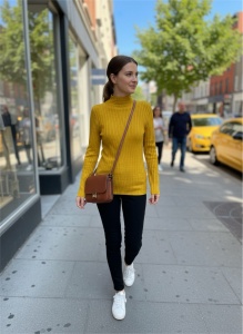 Maletă damă din tricot rib cu guler înalt – bluză mulată, stil casual elegant - Img 3