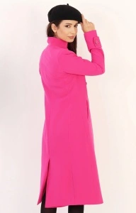 Pardesiu damă roz fucsia elegant, cambrat, cu nasturi decorativi – must have - primăvară și toamnă - Img 4