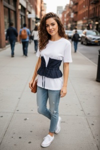 Tricou alb cu corset reglabil