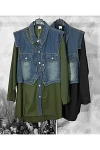 Cămasă lungă din denim si bumbac - Img 3
