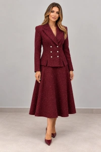 Costum format din fusta si sacou burgundy