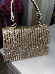 Geantă damă elegantă cu strasuri – clutch de seară cu mâner, stil glam - Img 5