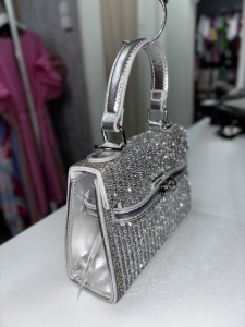 Geantă damă elegantă cu strasuri – clutch de seară cu mâner, stil glam - Img 2